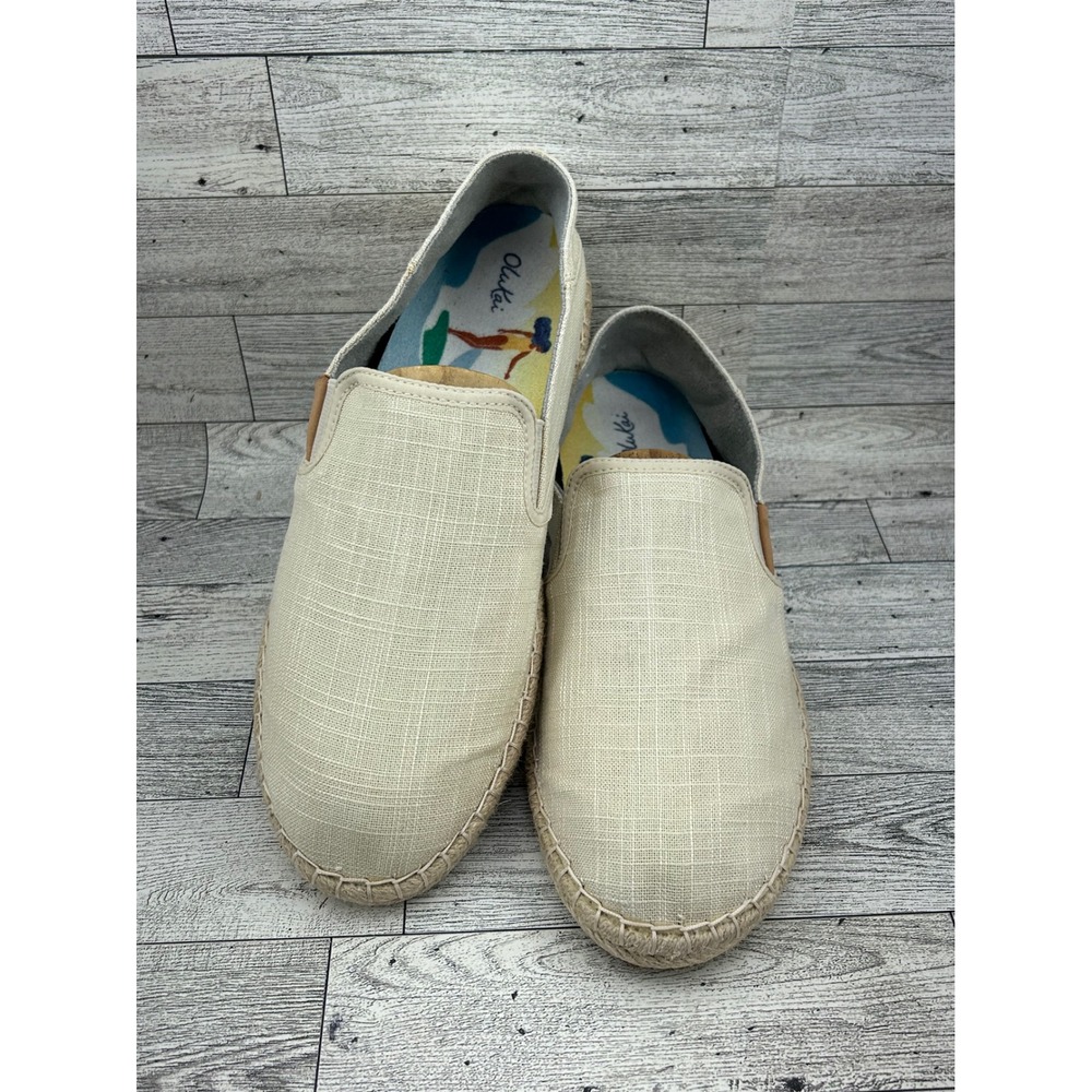 OluKai Kaula Pa'a Kapa Women 10 Beige Textile Espadrille Slip On Shoes 20449